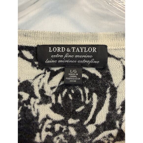 Lord & Taylor | Womens 100% Merino Wool Cardigan Sweater Button Black Rose- L - Picture 2 of 5